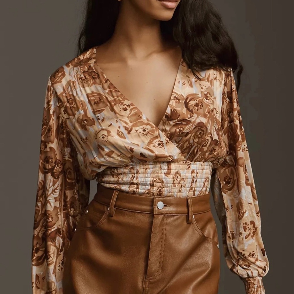 Anthropologie Tiny Valentina Top Blouse Smoked Waist Floral Size Medium